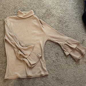 Ribbed Turtleneck Sweater with Bell Sleeves